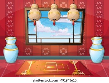 cartoon vector illustration interior chinese room with separated layers in 2d graphic