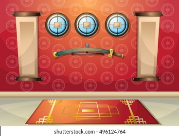 cartoon vector illustration interior chinese room with separated layers in 2d graphic