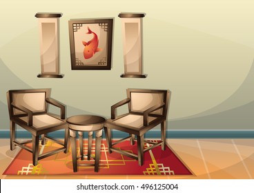 cartoon vector illustration interior chinese room with separated layers in 2d graphic