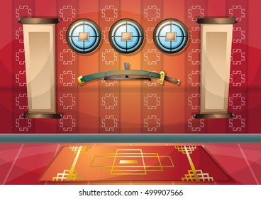 cartoon vector illustration interior chinese room with separated layers in 2d graphic
