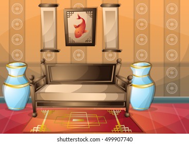 cartoon vector illustration interior chinese room with separated layers in 2d graphic