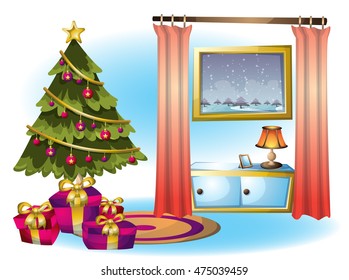 cartoon vector illustration interior christmas object with separated layers