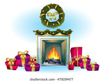 cartoon vector illustration interior christmas object with separated layers