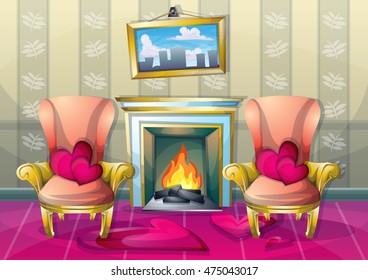 cartoon vector illustration interior Christmas room with separated layers in 2d graphic