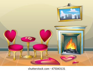 cartoon vector illustration interior Christmas room with separated layers in 2d graphic