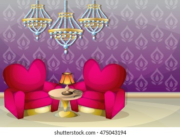 cartoon vector illustration interior Christmas room with separated layers in 2d graphic