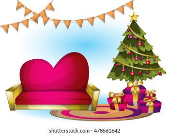 cartoon vector illustration interior christmas object with separated layers