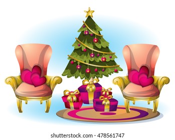 cartoon vector illustration interior christmas object with separated layers