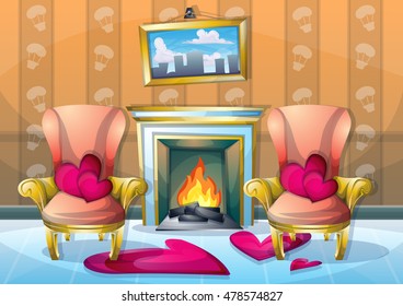 cartoon vector illustration interior Christmas room with separated layers in 2d graphic