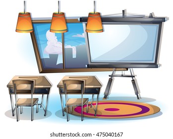 cartoon vector illustration interior classroom object with separated layers