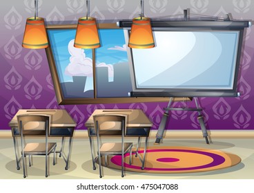 cartoon vector illustration interior classroom with separated layers in 2d graphic