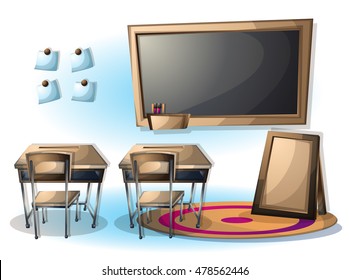 cartoon vector illustration interior classroom object with separated layers