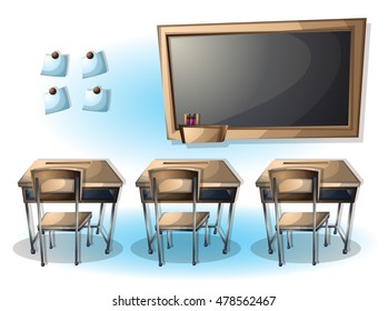 cartoon vector illustration interior classroom object with separated layers