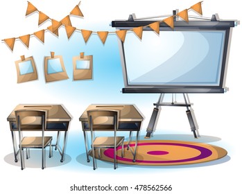 cartoon vector illustration interior classroom object with separated layers