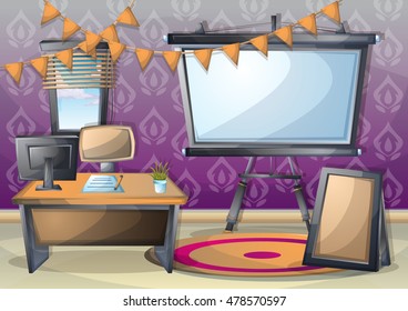 cartoon vector illustration interior classroom with separated layers in 2d graphic