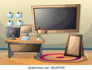 cartoon vector illustration interior classroom with separated layers in 2d graphic