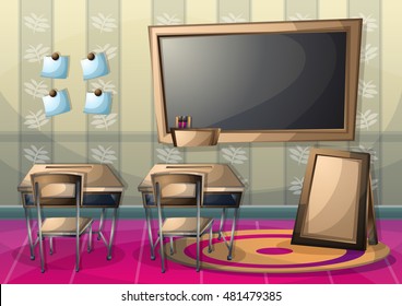 cartoon vector illustration interior classroom with separated layers in 2d graphic