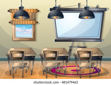 cartoon vector illustration interior classroom with separated layers in 2d graphic