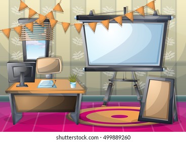 cartoon vector illustration interior classroom with separated layers in 2d graphic