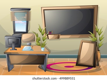 cartoon vector illustration interior classroom with separated layers in 2d graphic