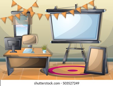 cartoon vector illustration interior classroom with separated layers in 2d graphic