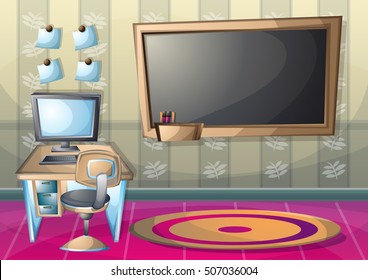 cartoon vector illustration interior classroom with separated layers in 2d graphic