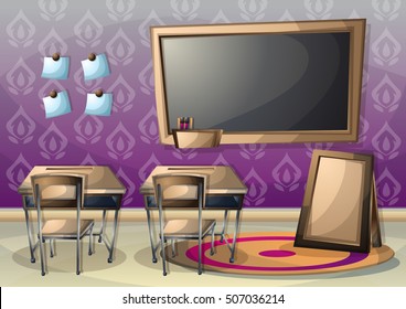 cartoon vector illustration interior classroom with separated layers in 2d graphic