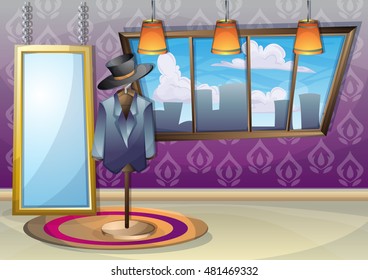 cartoon vector illustration interior clothing room with separated layers in 2d graphic