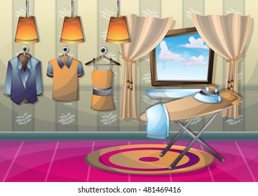 cartoon vector illustration interior clothing room with separated layers in 2d graphic