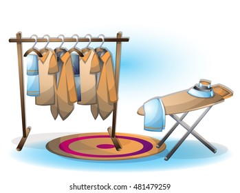 cartoon vector illustration interior clothing room with separated layers in 2d graphic