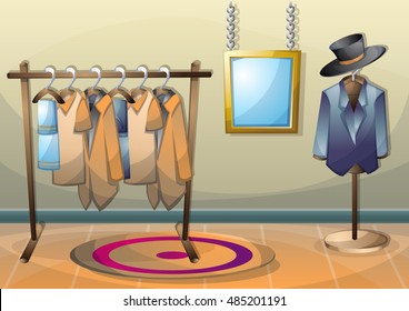 cartoon vector illustration interior clothing room with separated layers in 2d graphic
