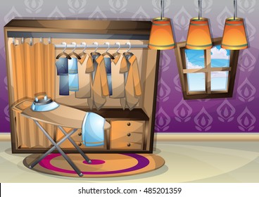 cartoon vector illustration interior clothing room with separated layers in 2d graphic