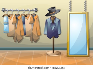 cartoon vector illustration interior clothing room with separated layers in 2d graphic