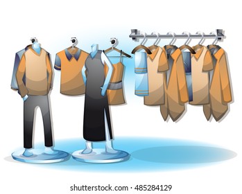 cartoon vector illustration interior clothing room with separated layers in 2d graphic