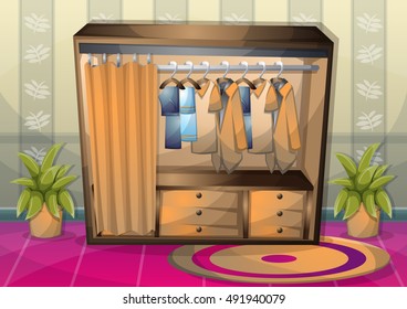 cartoon vector illustration interior clothing room with separated layers in 2d graphic