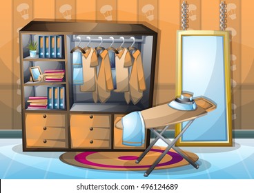 cartoon vector illustration interior clothing room with separated layers in 2d graphic