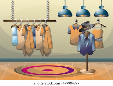 cartoon vector illustration interior clothing room with separated layers in 2d graphic