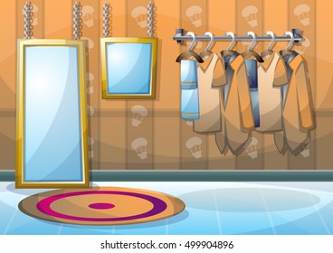 cartoon vector illustration interior clothing room with separated layers in 2d graphic