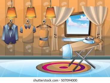 cartoon vector illustration interior clothing room with separated layers in 2d graphic