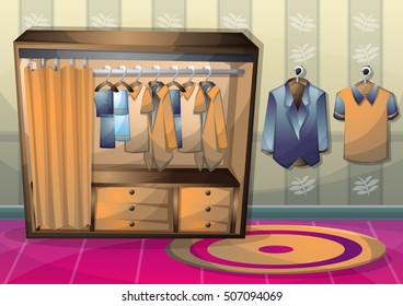 cartoon vector illustration interior clothing room with separated layers in 2d graphic