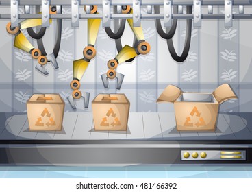 cartoon vector illustration interior factory room with separated layers in 2d graphic
