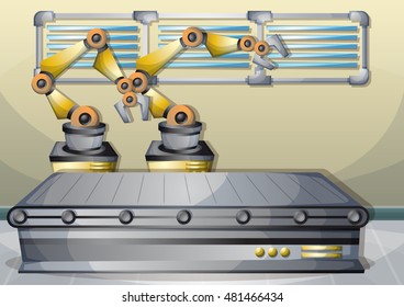 cartoon vector illustration interior factory room with separated layers in 2d graphic