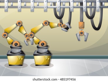 cartoon vector illustration interior factory room with separated layers in 2d graphic