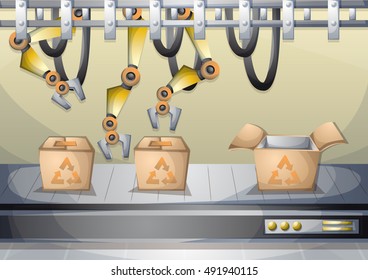 cartoon vector illustration interior factory room with separated layers in 2d graphic