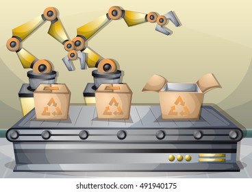 cartoon vector illustration interior factory room with separated layers in 2d graphic