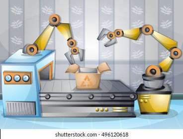 cartoon vector illustration interior factory room with separated layers in 2d graphic