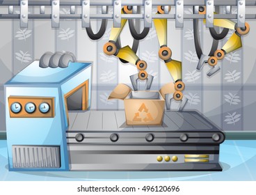 cartoon vector illustration interior factory room with separated layers in 2d graphic
