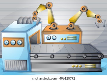 cartoon vector illustration interior factory room with separated layers in 2d graphic
