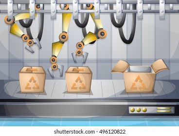 cartoon vector illustration interior factory room with separated layers in 2d graphic