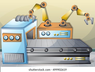 cartoon vector illustration interior factory room with separated layers in 2d graphic